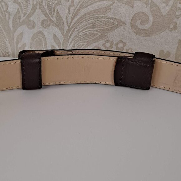 Women\'s Brown Leather Belt Adjustable Size Medium Gold Tone Metal Buckle EUC main image 5